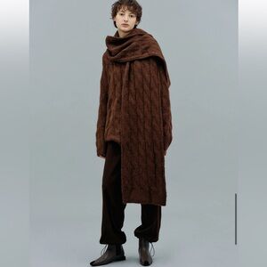 Cashmere hand knit chocolate brown Irish fisherman sweater oversized Doen Khaite